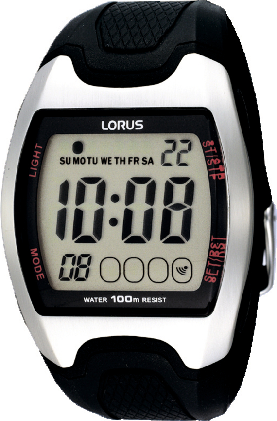 Dit herenhorloge is van het merk Lorus. Het is een digitaal horloge gemaakt van urethaan. De diameter van de kast is  mm en de kast is 13 mm dik.
De verdere specificaties van het horloge zijn als volgt:
Glassoort: hardlex mineraal glas
Bandbreedte: 23
Kastmateriaal: kunststof
Waterdichtheid: 10 ATM
Techniek: quartz
