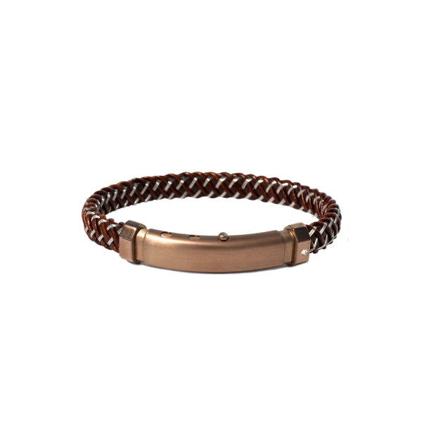 Borsari BR-M.CARLO05 heren armband bronze kunststof staal leer met diamant 19cm tot 21 cm