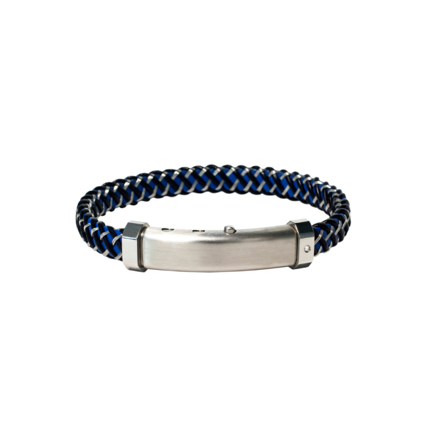 Borsari BR-M.CARLO08 heren armband blauw kunststof leer staal met diamant