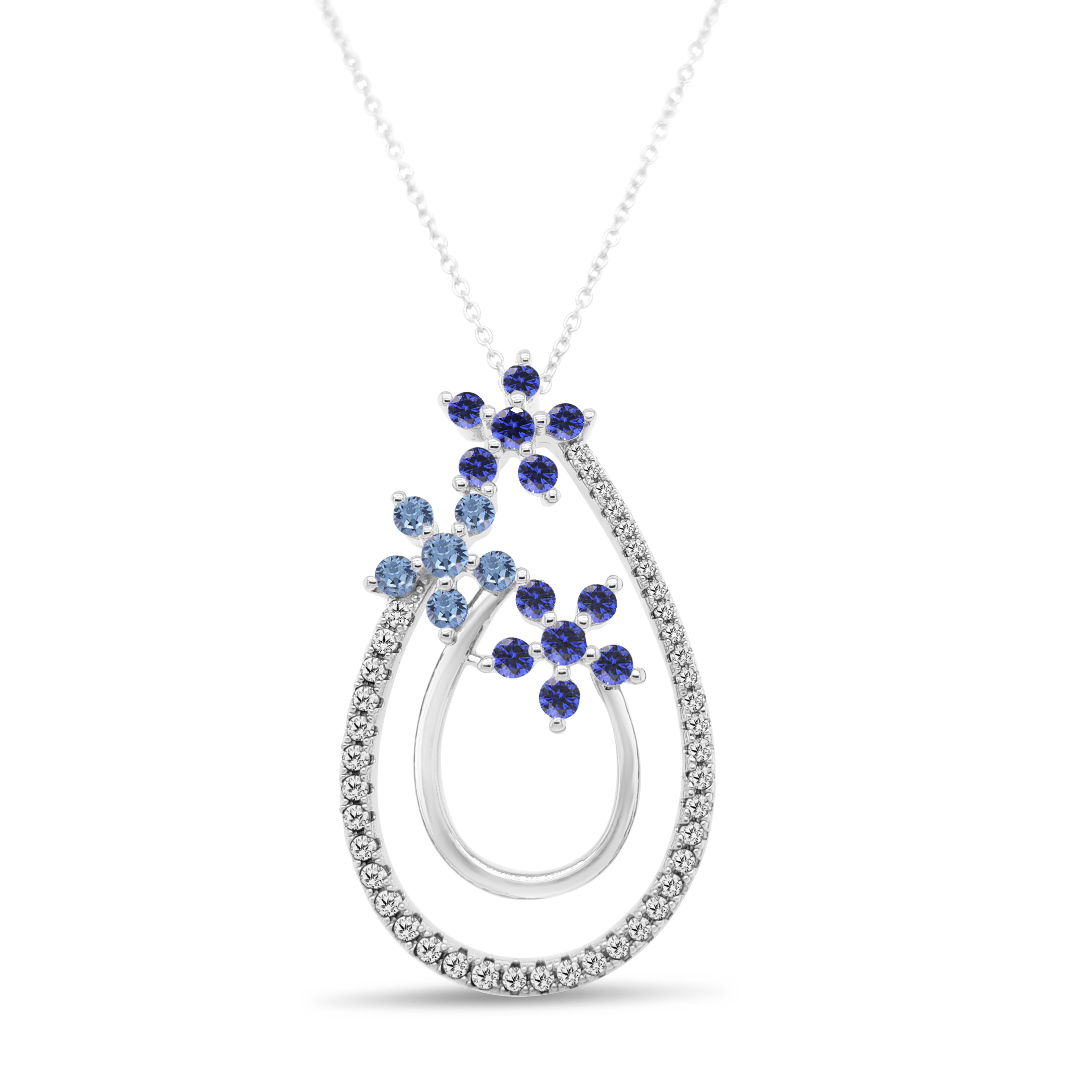Ketting en hanger in zilverr met tanzanite steentjes 