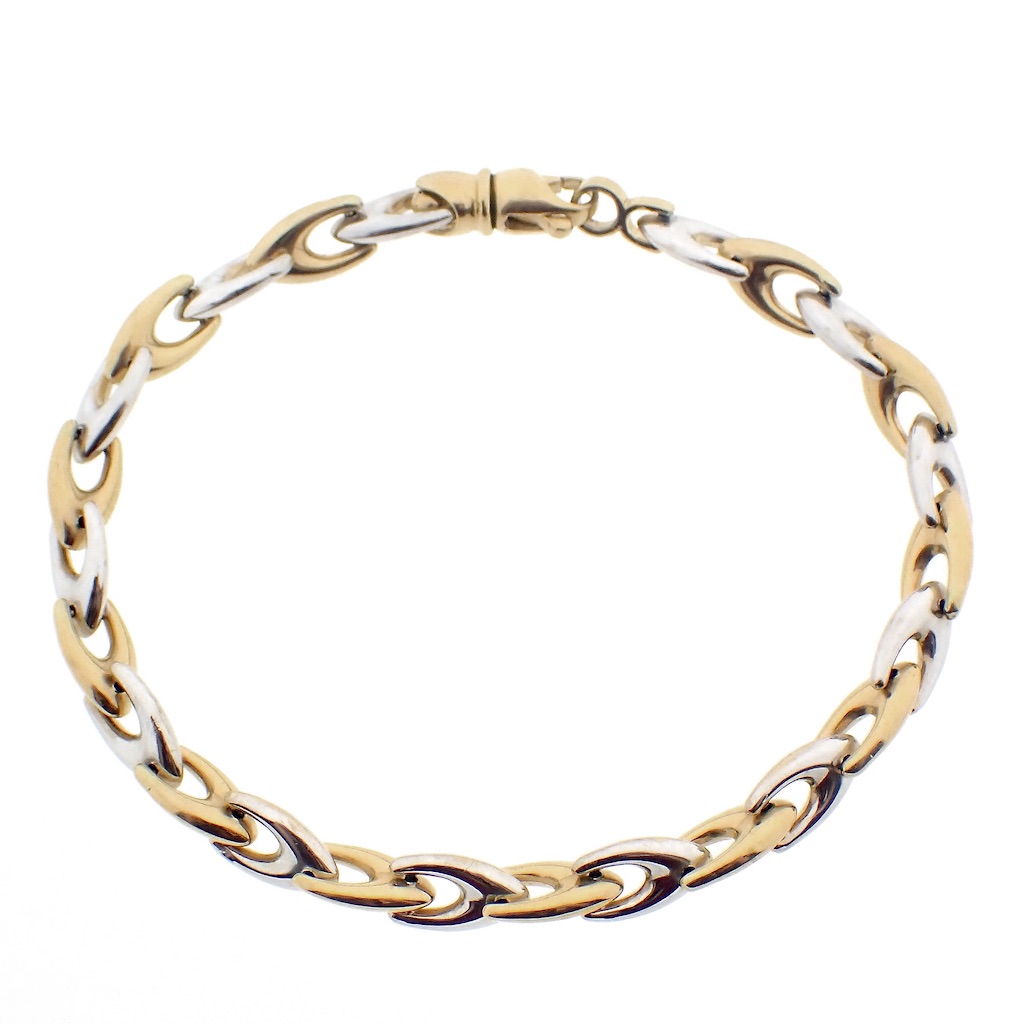 VIJ0811 14k geel en witgouden fantasie schakel armband 19 cm lengte