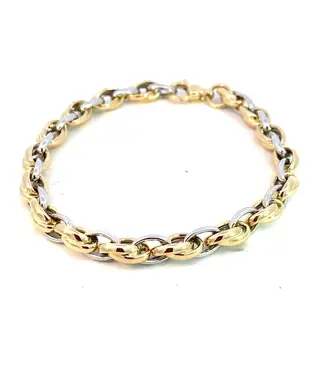 37363027119B 14k wit en geelgouden gevlochten fantasie schakel armband 19 cm