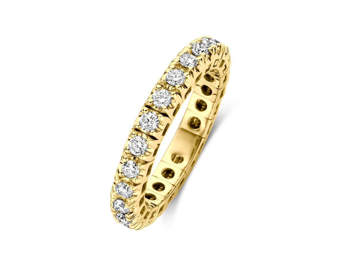 Davice ring 18 karaat geel goud met 0.84ct briljant oprekbaar over de vinger