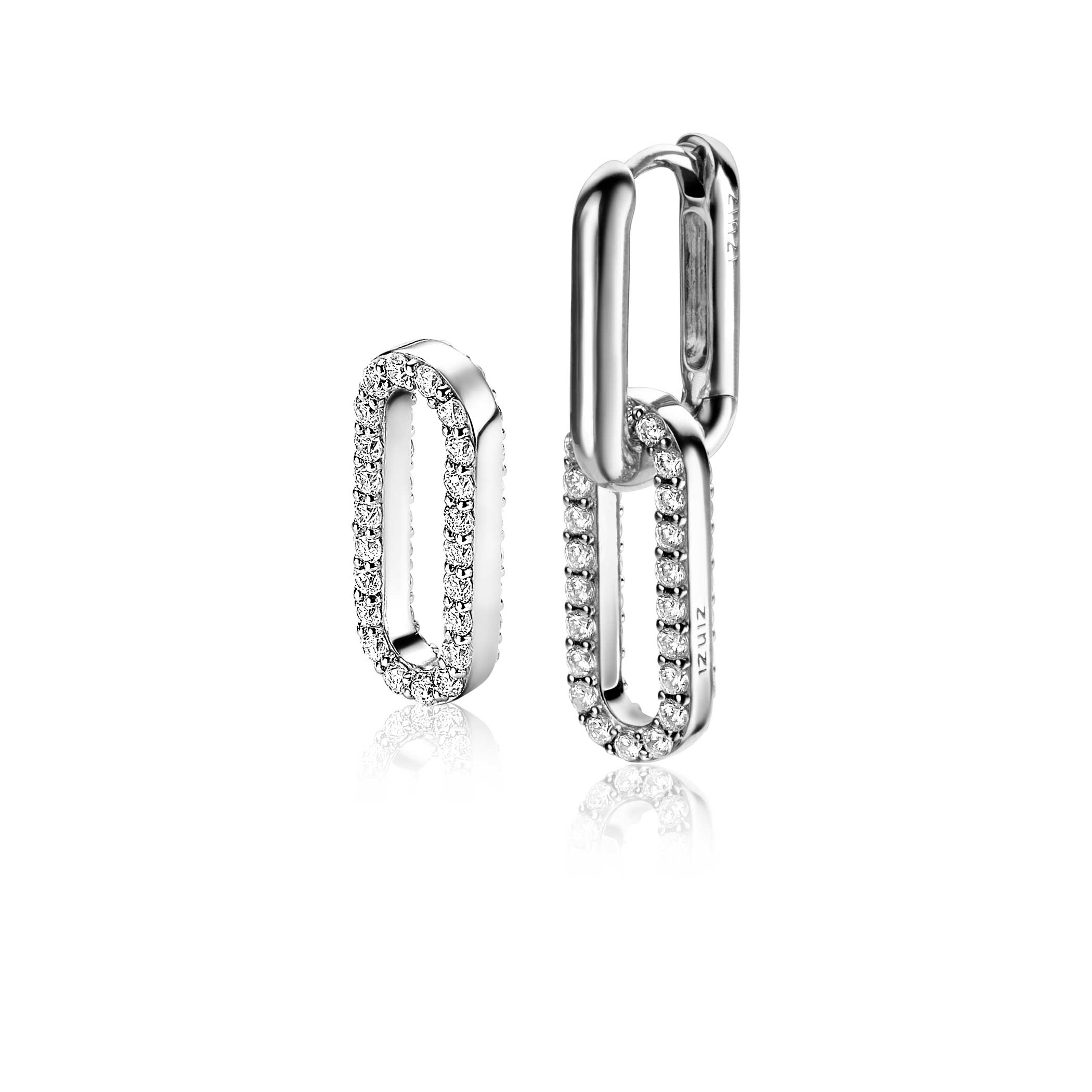ZINZI zilveren oorbedels 20mm ovale vorm witte zirconia's ZICH2156