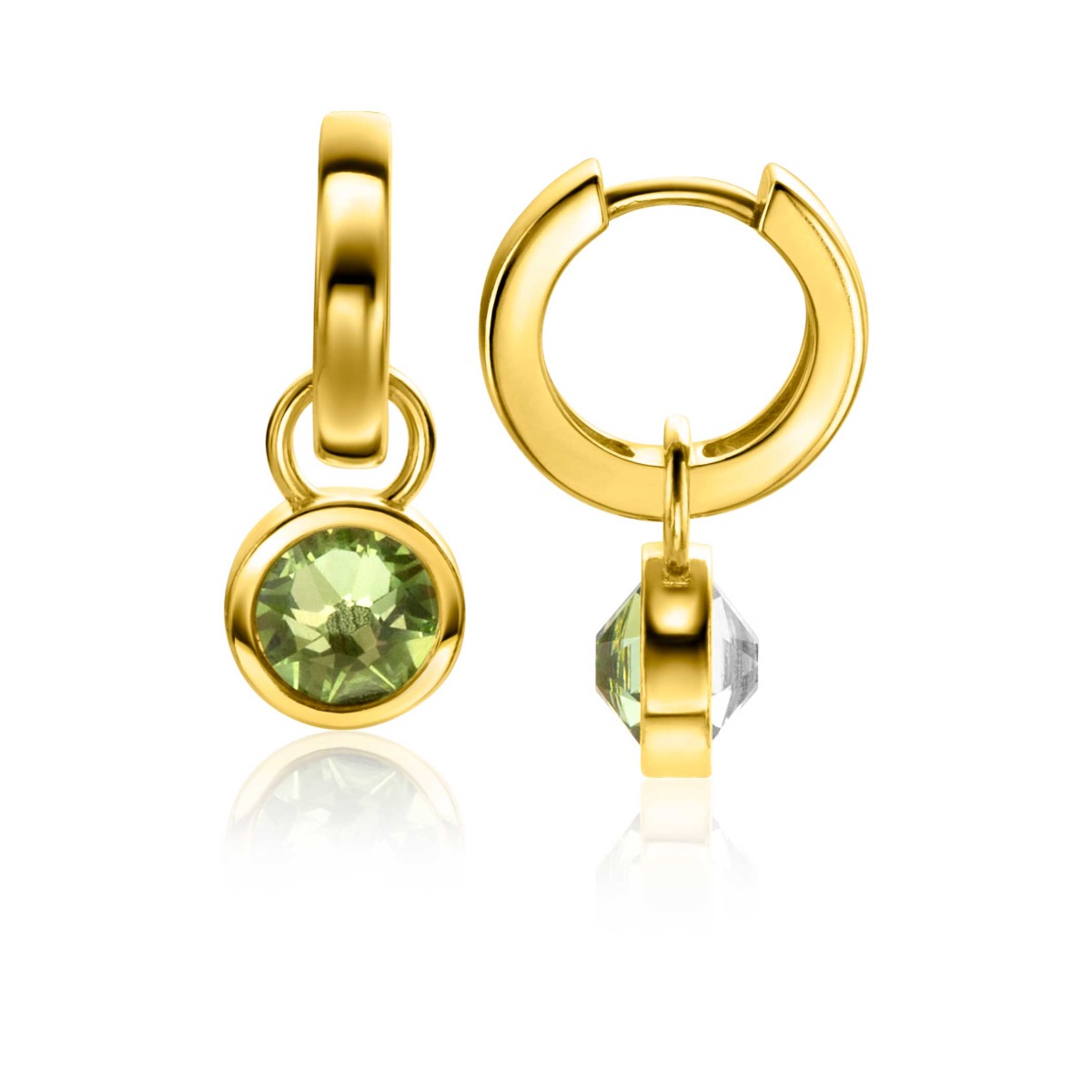 ZINZI gold plated zilveren oorbedels met dubbelzijdig Swarovski crystals in groen en crystal wit. Perfect te matchen met de Zinzi oorringen om zo een onmisbare look te creëren. Hang ze sierlijk aan je gold plated zilveren Zinzi oorringen . De oorringen zijn niet bij de prijs inbegrepen. Vervaardigd van eerste gehalte zilver (925) en met extra 14K geel vergulding.
