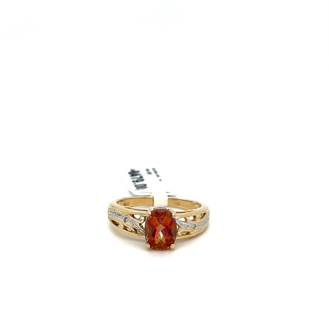 Occasion 14 karaat ring met syntetische kleursteen 