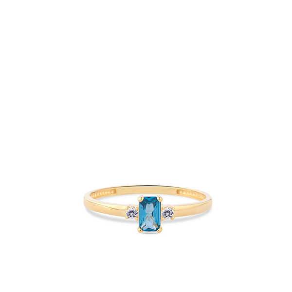 Swing Jewel Happiness 14 kt geelgouden ring met blauwe en witte zirconia maat 54