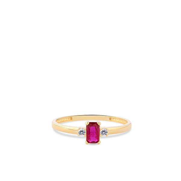 Swing Jewel Happiness 14 kt geelgouden ring met fuchsia kleur en witte zirconia maat 54