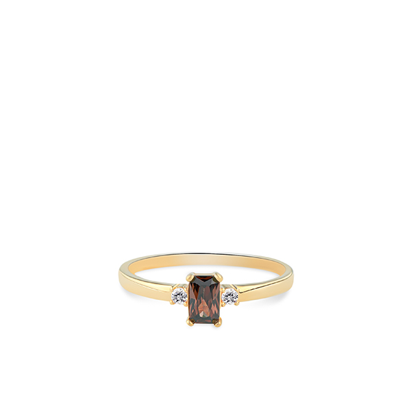 Swing Jewels Happiness 14 kt geelgouden ring met bruine en witte zirconia maat 54
