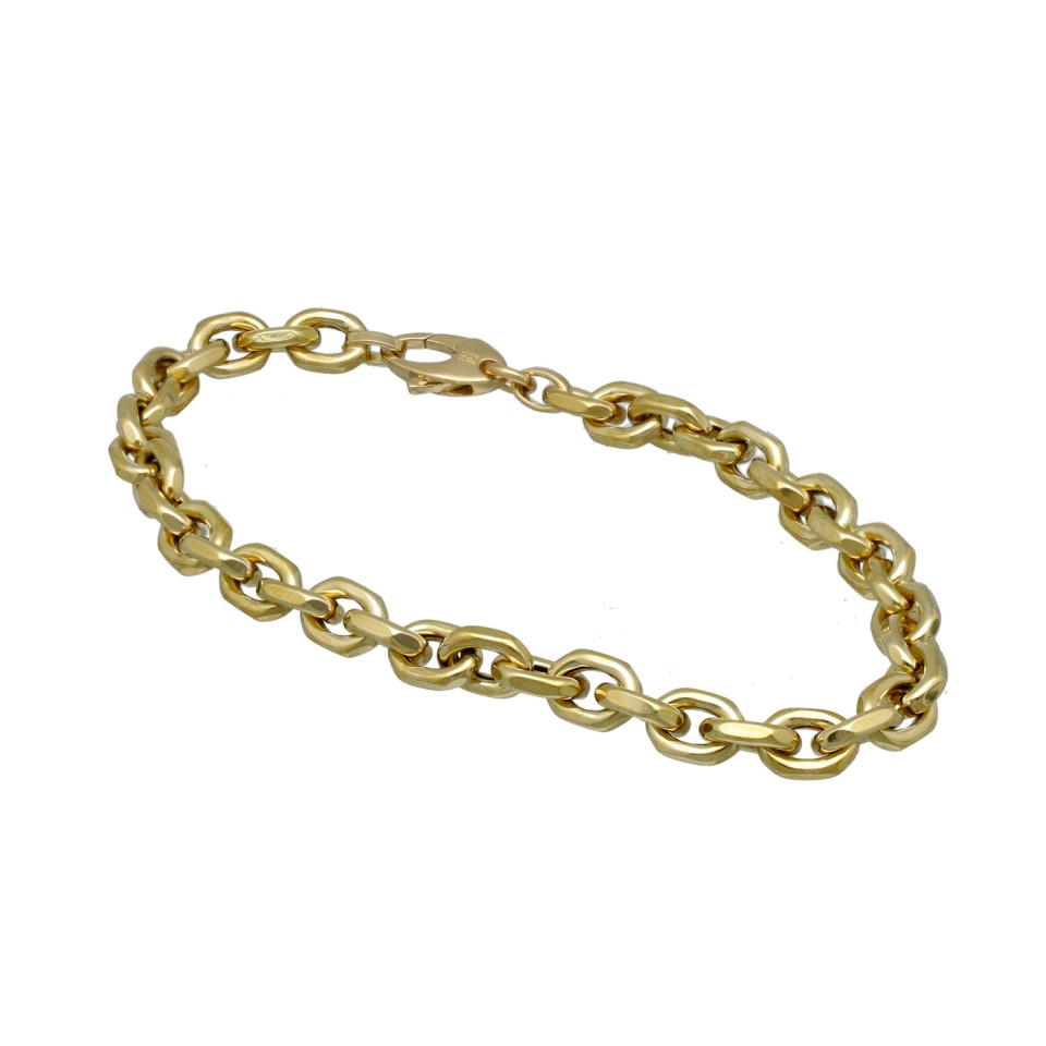 18k massief geelgoud ovale anker schakel armband 18 cm
