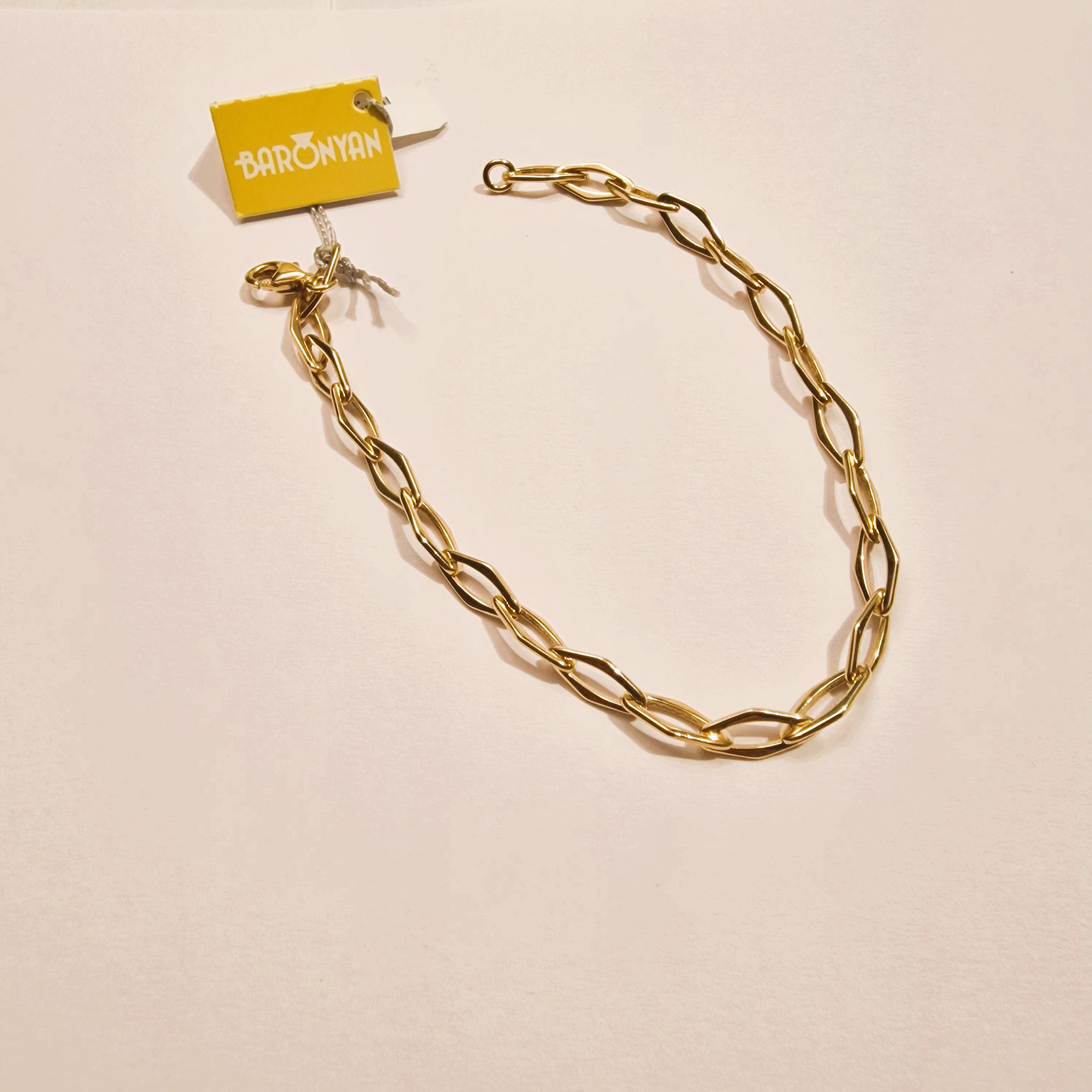 37210024119G 14k geelgouden ruitvormige schakel armband op 19 cm lengte