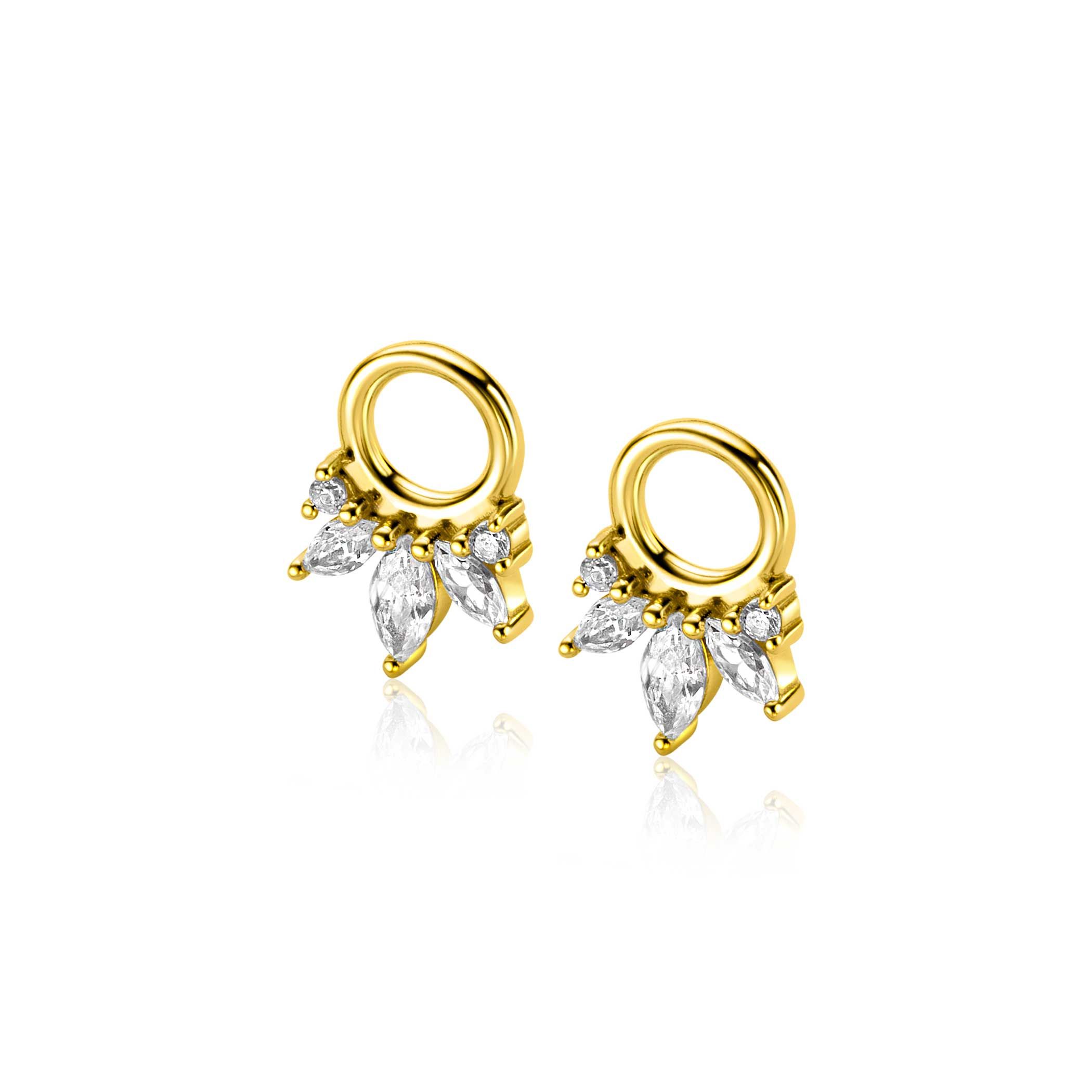 ZINZI gold plated zilveren oorbedels (10mm) met vijf speelse zettingen in aflopende grootte, bezet met witte zirconia's. Hang deze oorbedels sierlijk aan je zilveren ZINZI oorringen voor een mooi effect. De oorringen zijn niet bij de prijs inbegrepen. Vervaardigd van eerste gehalte zilver (925) en extra geel verguld.
