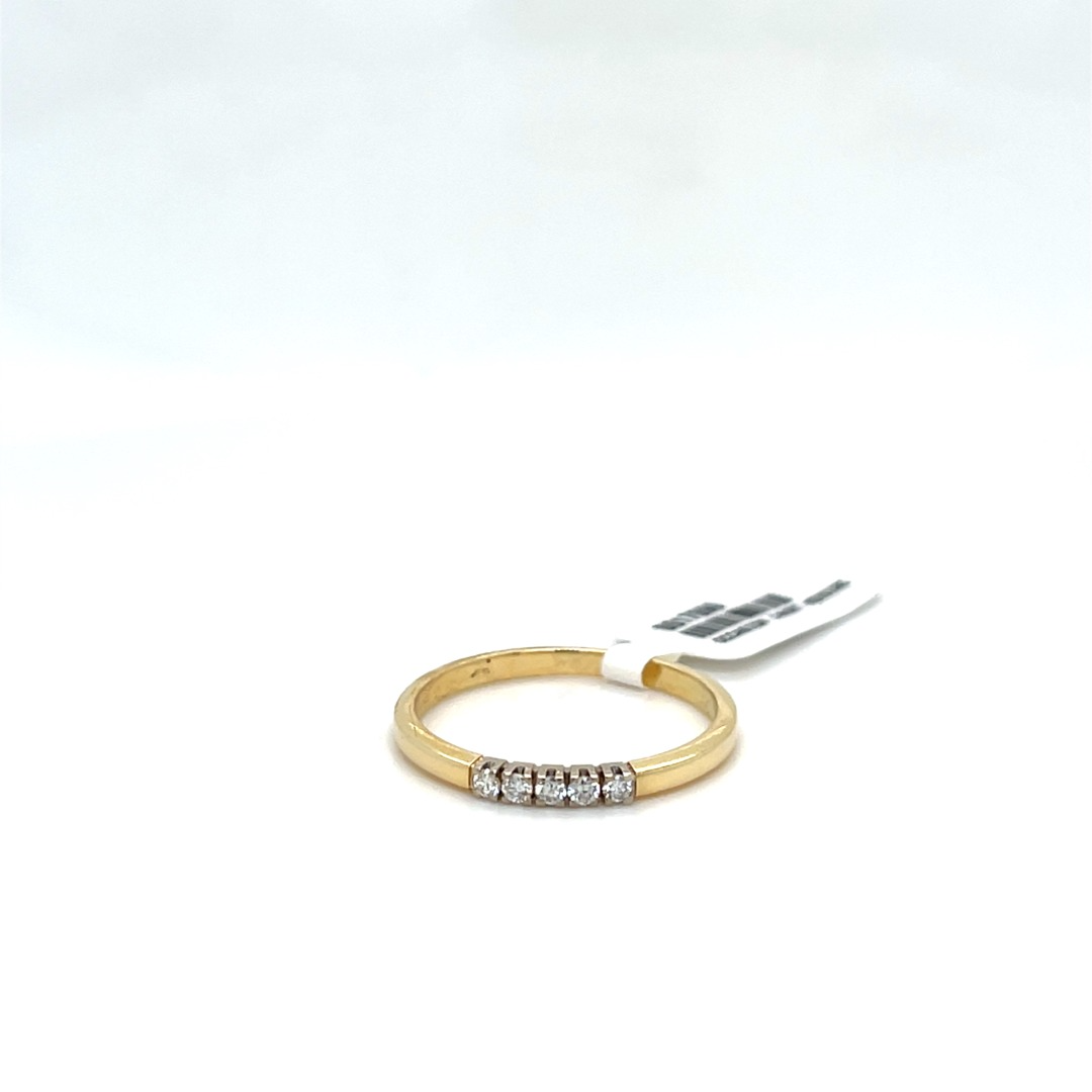 Occasion memoire ring 14 karaat geel goud met diamant in witgouden zetting