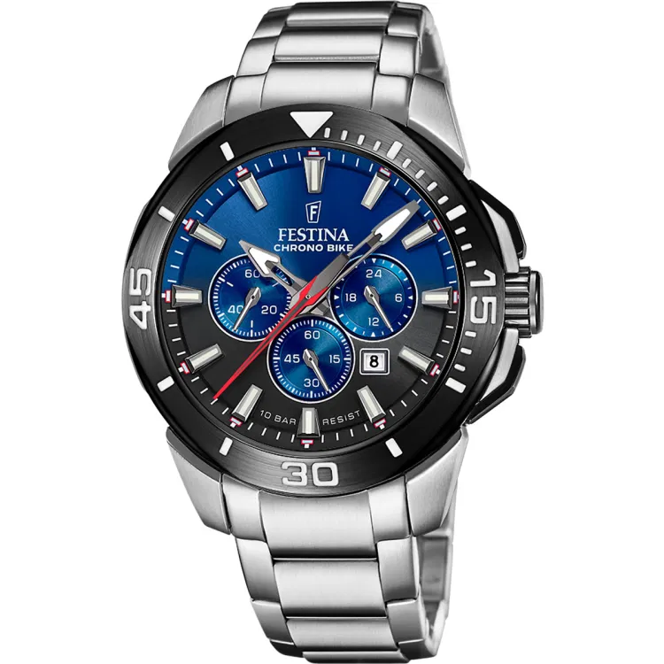 - Analoog / Chronograaf
- Quartz uurwerk
- Edelstalen kast
- Blauwe wijzerplaat met zwarte accenten
- Lichtgevende wijzers en Index
- Uren / Minuten / Seconden / Datum / Chronograaf / 24-uurs aanduiding
- Mineraal glas
- Waterdicht tot 10 ATM
- Diameter ca. 36,5 mm
​- Dikte kast ca. 12,4 mm
- Stalen band
- Vouwsluiting
- 2 jaar garantie