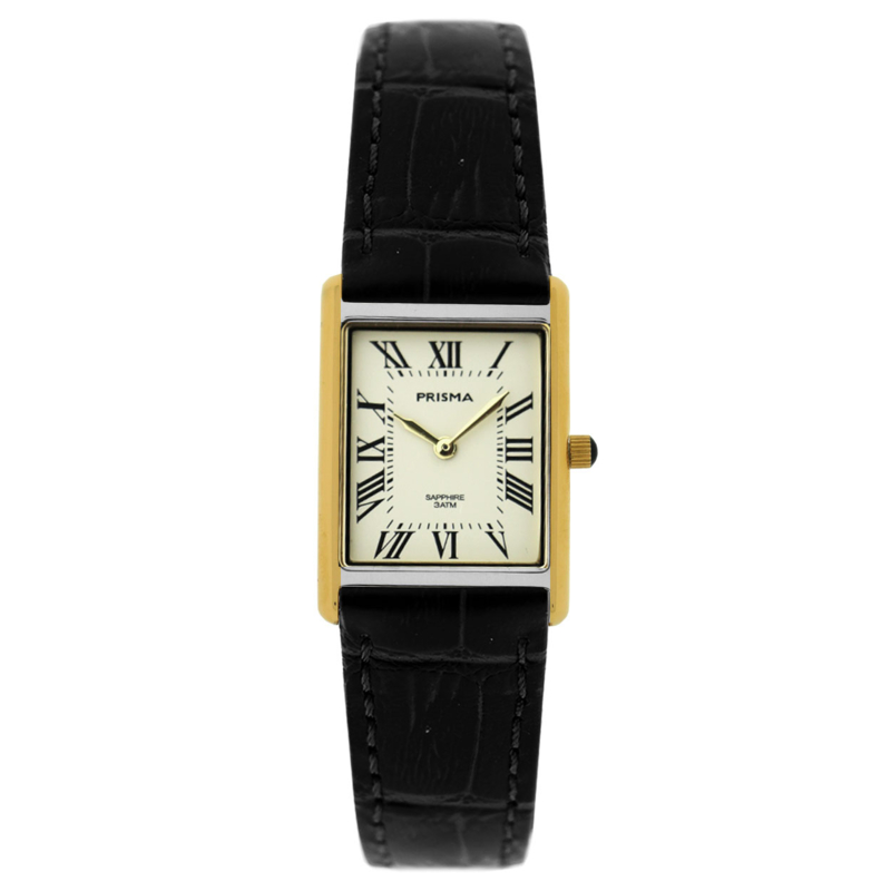 Prisma horloge P2351 Baroness dames edelstaal saffierglas 3 ATM

Algemeen
Geslacht: dames
Model: P.2350

Voordelen
- echt lederen band met goudkleurige gesp
- rechthoek model
- wijzerplaat wit met Romeinse cijfers
- Waterdicht all-weather
- glas is zeer krasvast
- ook voor brede pols (max. 210 mm)
- quartz uurwerk
- maat kast 22  x 31,5mm (breedte) 5mm (dikte)

