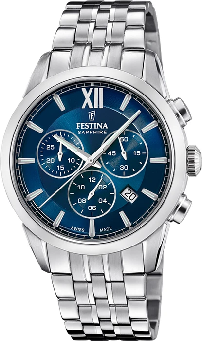 De Festina F20040/2 is een stijlvol horloge dat perfect is voor de moderne man die op zoek is naar een tijdloos en elegant accessoire. Met zijn analoge tijdaanduiding en quartz uurwerk ben je altijd verzekerd van een nauwkeurige en betrouwbare tijdweergave.

Dit horloge heeft een diameter van 41 mm en een hoogte van 11 mm, waardoor het een subtiele en toch opvallende aanvulling is op elke outfit. De ronde zilverkleurige behuizing is gemaakt van roestvrij staal, wat zorgt voor duurzaamheid en een luxe uitstraling.

De blauwe wijzerplaat van de Festina F20040/2 geeft het horloge een eigentijdse en verfijnde look. Het saffierglas beschermt de wijzerplaat tegen krassen en beschadigingen, waardoor het horloge er altijd als nieuw uitziet.

De zilverkleurige roestvrij stalen band is comfortabel om te dragen en past perfect bij de rest van het horloge. De vlinder- of vouwsluiting zorgt ervoor dat het horloge veilig om je pols blijft zitten.

Dankzij de datumweergave heb je altijd zicht op de juiste datum en met een waterdichtheid van 10 bar is de Festina F20040/2 geschikt om mee te zwemmen. Dit horloge is dan ook de ideale metgezel voor zowel alledaagse als sportieve activiteiten.

Als officieel verkooppunt van Festina kunnen wij garanderen dat je met de Festina F20040/2 een kwalitatief hoogstaand horloge in handen hebt. Bestel vandaag nog en geniet binnenkort van dit prachtige horloge om je pols!