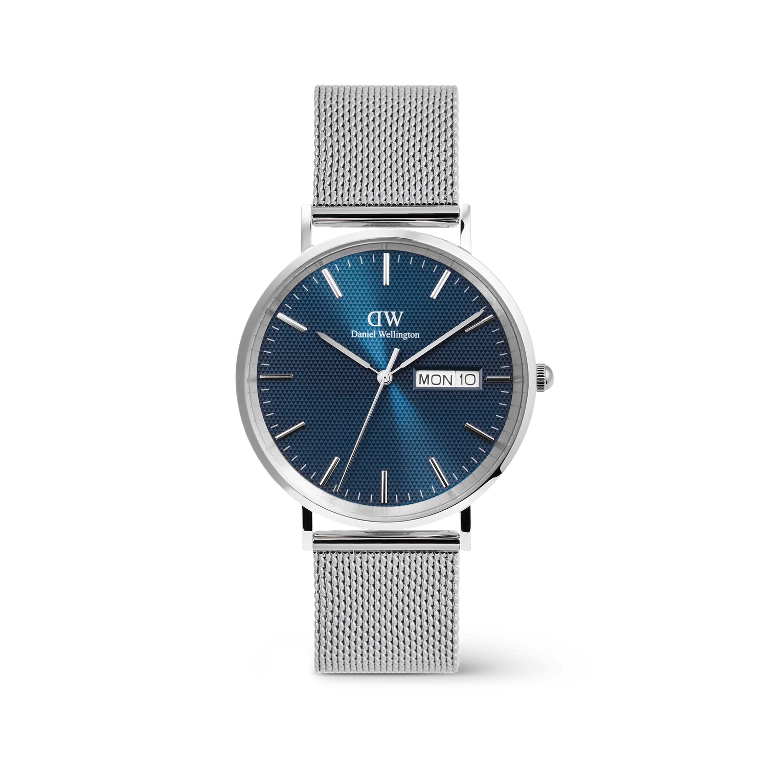 De Daniel Wellington Classic Day Date Silver Blue horloge (modelnummer: DW00100833) heeft een roestvrijstalen kast van 40 mm, een blauwe wijzerplaat met strepen, en een zilverkleurige Milanees mesh band. Dit analoge horloge met datumfunctie heeft mineraalglas en is nikkelvrij. Waterdicht tot 3 ATM. Perfect voor zowel formele als casual gelegenheden. Draag het met stijl en zelfvertrouwen.
