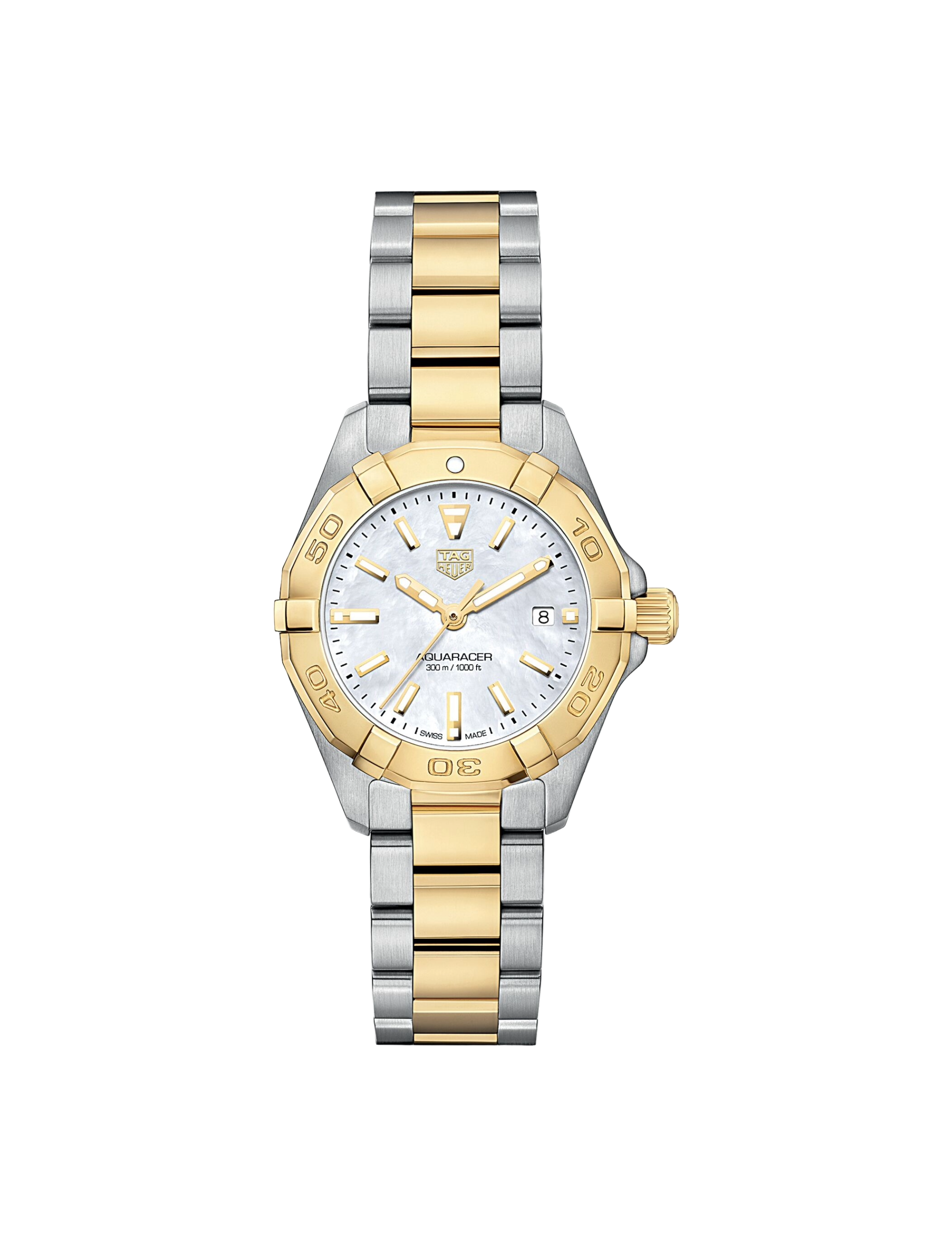 Dit TAG Heuer horloge behoort tot de Aquaracer collectie.
Referentienummer: WBD1420.BB0321

Maak een entree met deze oogverblindende combinatie van staal en goud. Met een discrete afmeting van 27 mm heeft het een 18-karaats vergulde, unidirectioneel draaiende lunette en een geschroefde kroon op 3 uur. De wijzerplaat is van wit parelmoer. Het horloge is quartz-aangedreven en waterbestendig tot 300 meter. Het sluit nauw aan op de pols dankzij een band van verguld goud en afwisselend afgewerkt roestvrij staal. Een uniek horloge dat functionaliteit en comfort combineert.