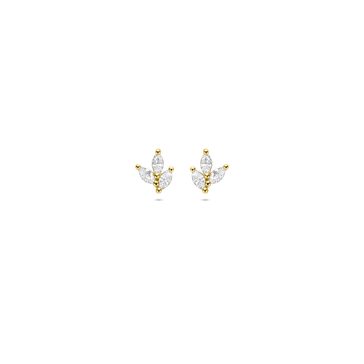 Verguld geel op 925 zilveren oorknoppen uitgevoerd met zirkonia. De oorknoppen hebben een afmeting van 5x4.5mm. Geen garantie op plating.