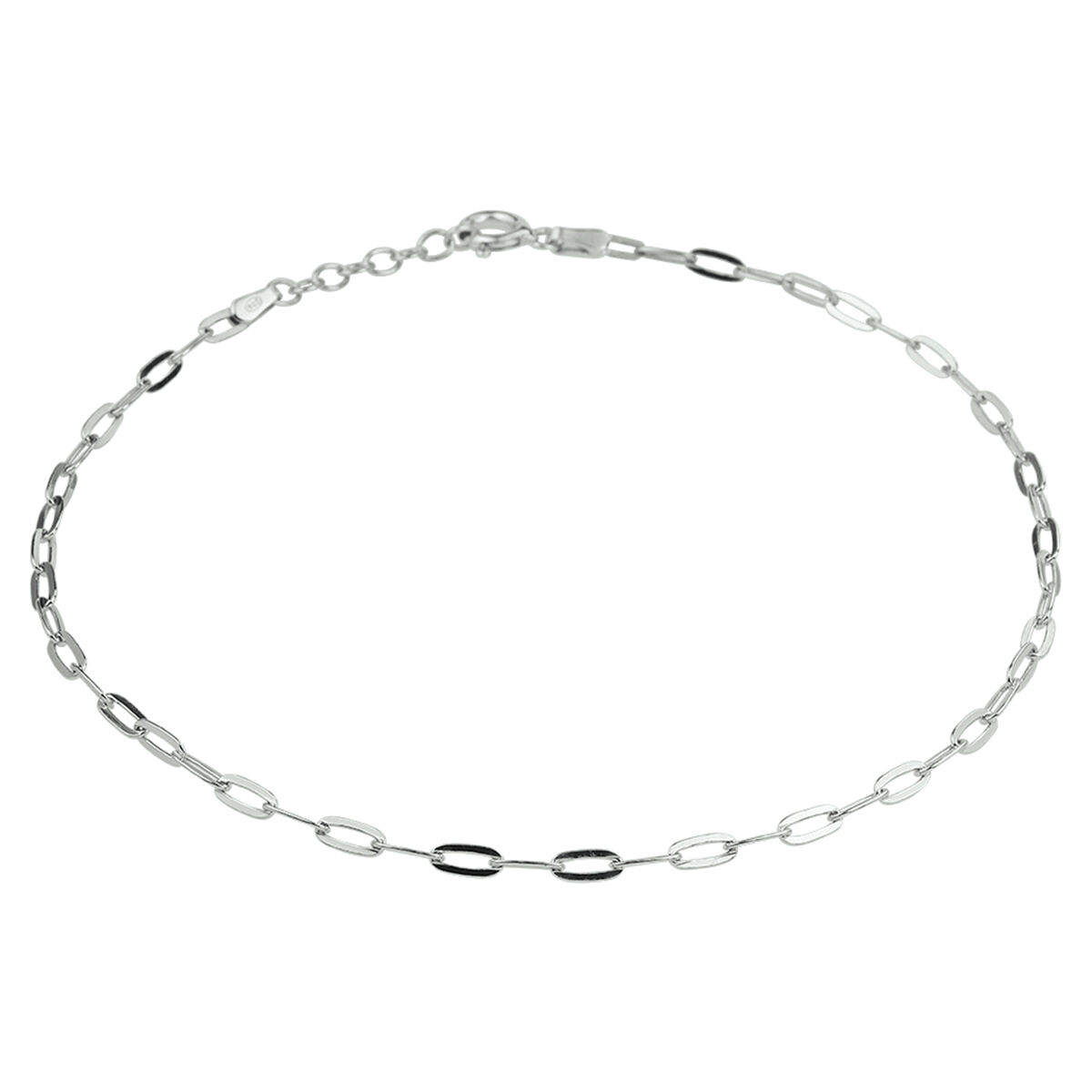 Gerhodineerd 925 zilveren enkelbandje met een paperclip platte buis schakel van 2.4mm.