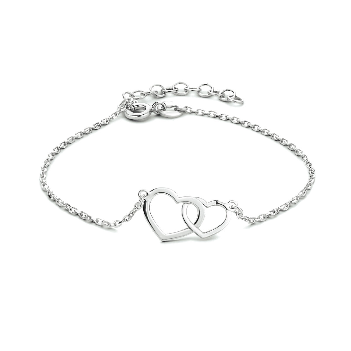 zilveren armband, 2 open hartjes 19cm