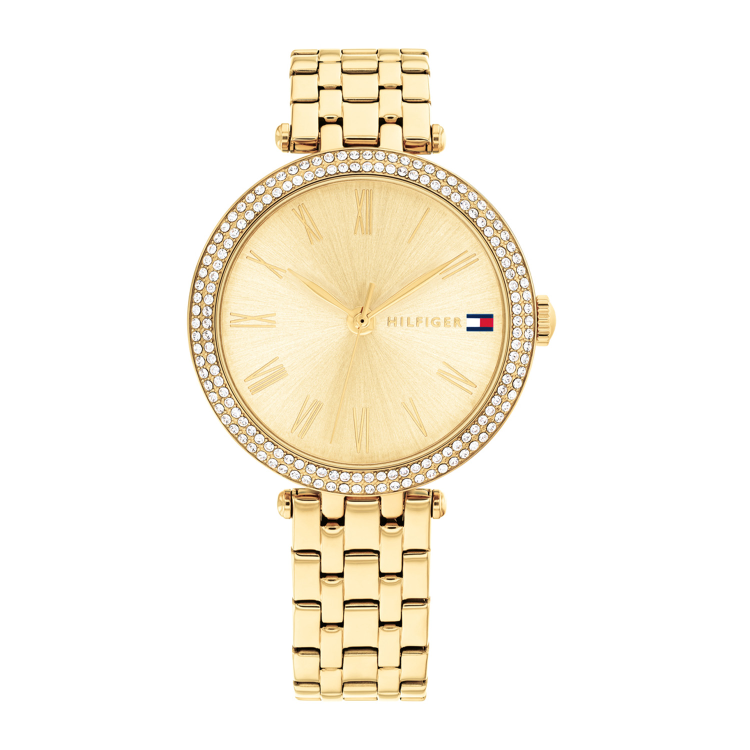 Tommy Hilfiger TH178718 Horloge Dames Staal Goudkleurig 34mm
Dit specifieke horloge van Tommy Hilfiger uit de Nathalie serie met artikelnr: TH1782718 is een luxe dameshorloge die niet in je collectie mag ontbreken. Het stalen dameshorloge heeft een ronde goudkleurige kast met een bezel met 2 rijen kristallen en een goudkleurige sunray wijzerplaat met romeinse cijfers en hele sierlijke wijzers. Aan de kast zit een fijne goudkleurige schakelband met een speciale aanzet. Het horloge heeft een mineraalglas, een doorsnee van 34mm en is 3ATM.  

Het merk:
Sinds de lancering van het merk in 1985 is Tommy Hilfiger wereldwijd bekend geworden als pionier van de klassieke Amerikaanse coole stijl. Geïnspireerd door de iconische popcultuur en het Amerikaanse erfgoed. De dames en herencollectie van dit seizoen bestaan uit minimalistische silhouetten en rustieke lederen details. De herenhorlogecollectie biedt iconische uurwerken met roestvrijstalen, lederen en siliconen banden.

Specificaties:
- Mineraalglas 
- Ronde kast 34mm
- Goudkleurige horlogekast
- Goudkleurige sunray wijzerplaat 
- Goudkleurige schakelband 
- 3ATM