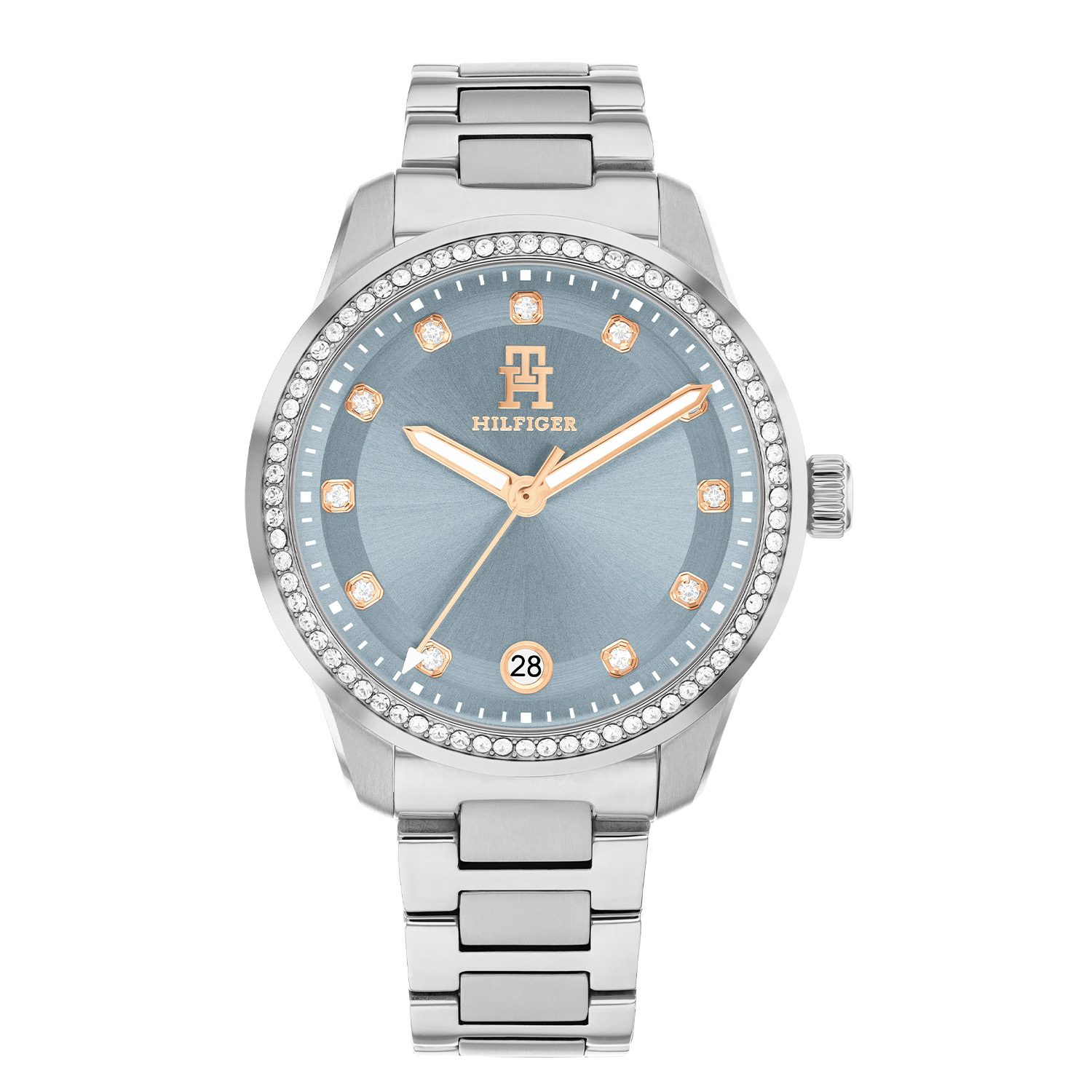 Tommy Hilfiger TH1782795 Horloge Dames Staal Zilverkleurig 36mm
Dit specifieke horloge van Tommy Hilfiger uit de TH85 Crystals serie met artikelnr: TH1782795 is een luxe dameshorloge die niet in je collectie mag ontbreken. Het stalen dameshorloge heeft een ronde zilverkleurige kast met een bezel volgezet met kristallen, een datum, een blauwe sunray wijzerplaat met fijne wijzers en kristallen als uursaanduiding. Aan de kast zit een zilverkleurige glanzende schakelband met vouwsluiting. Het horloge heeft een mineraalglas, een doorsnee van 36mm en is 5ATM.  

Het merk:
Sinds de lancering van het merk in 1985 is Tommy Hilfiger wereldwijd bekend geworden als pionier van de klassieke Amerikaanse coole stijl. Geïnspireerd door de iconische popcultuur en het Amerikaanse erfgoed. De dames en herencollectie van dit seizoen bestaan uit minimalistische silhouetten en rustieke lederen details. De herenhorlogecollectie biedt iconische uurwerken met roestvrijstalen, lederen en siliconen banden.

Specificaties:
- Mineraalglas
- Ronde kast 36mm
- Zilverkleurige horlogekast
- Blauwe wijzerplaat
- Zilverkleurige schakelband 
- 5ATM
- Kristallen