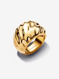 Pandora Geribbelde statement ring, verguld