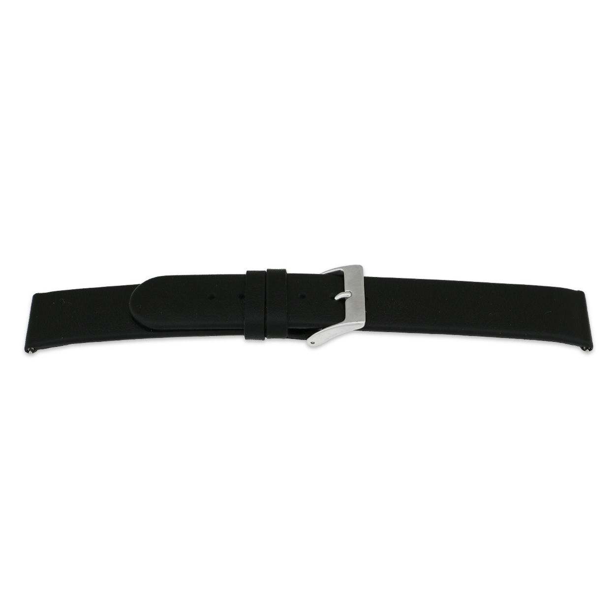 Zwarte kalfslederen horlogeband met zilverkleurig edelstalen gesp.
Kleur band: zwart
Band dikte: 2.2mm 
Band lengte: 75/115mm
Band breedte: 20x20mm
Gesp: Stainless steel
Bekleding binnenband: Nubuck
Gestikt: Nee
Pushpin: Inclusief quickswitch
Hypo allergisch: Ja
EAN: 4780263123208