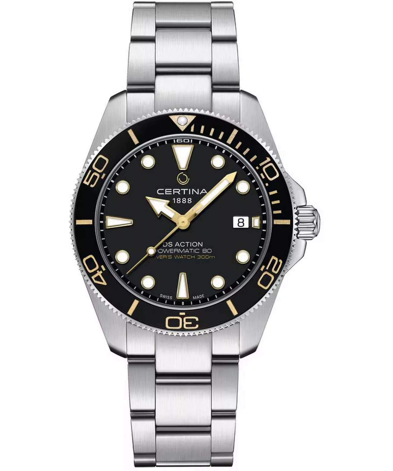 Met zijn waterbestendigheid tot 300 meter en ISO 6425:2018-certificering voldoet dit model aan de hoogste normen voor professionele duikhorloges. De DS Action Diver 40.5mm markeert ook een mijlpaal als het eerste Certina-horloge met de volgende evolutie van het DS systeem: de «New DS Concept Extreme Shock Resistance».