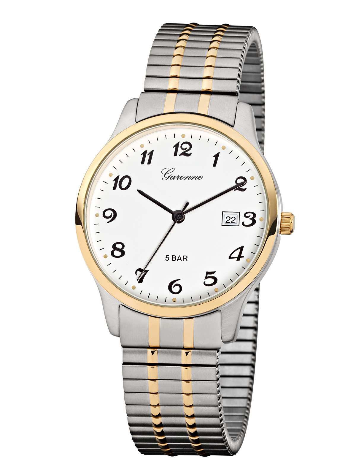 Dit is een horloge van het merk Garonne gemaakt voor heren.
De specificaties zijn als volgt:
Kastmaat: 37 mm
Waterdichtheid: 5 ATM / 50 Meter / 165 Feet
Dit horloge heeft de volgende functies/eigenschappen:
Datumaanduiding
