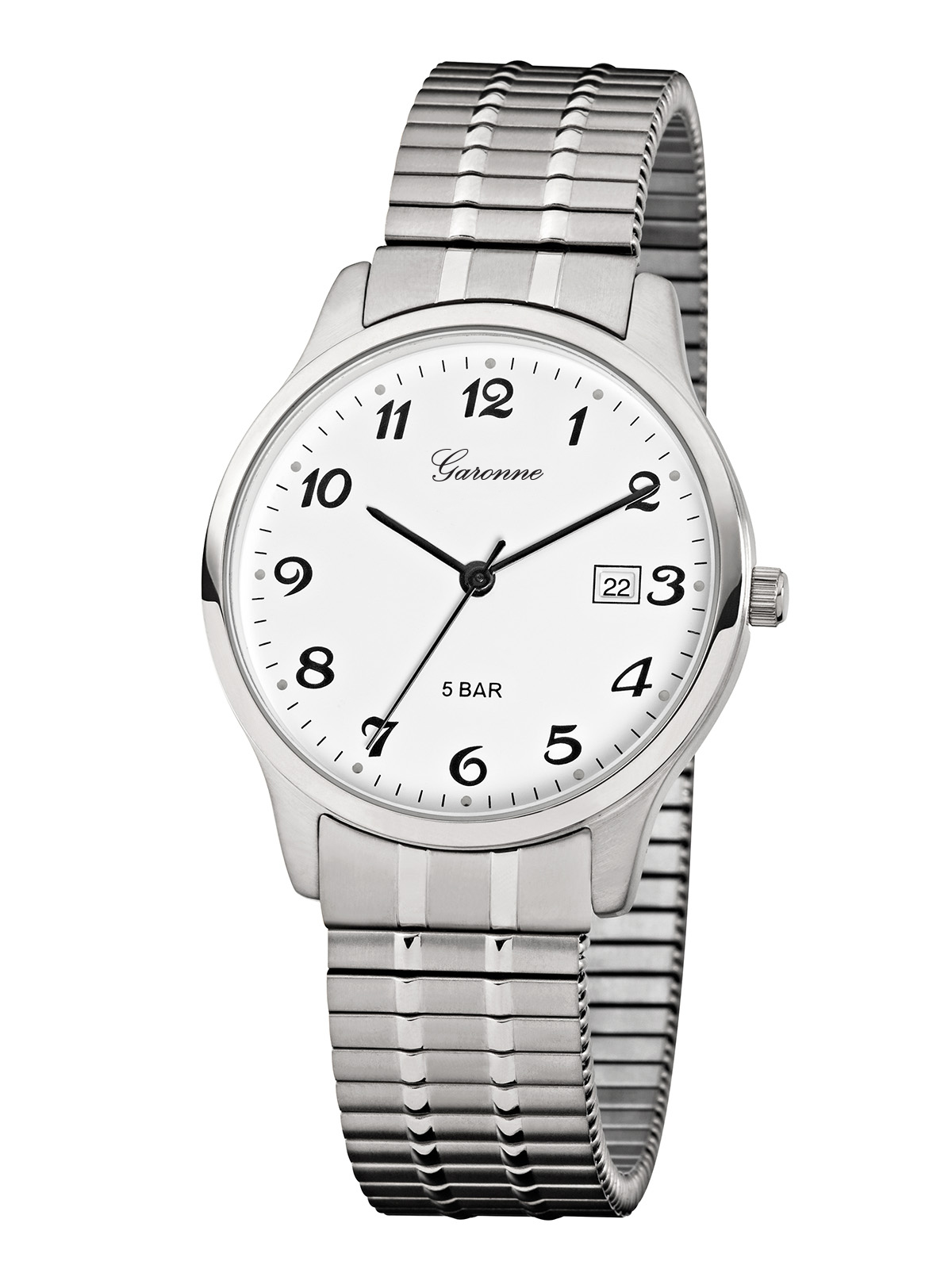 Dit is een horloge van het merk Garonne gemaakt voor heren.
De specificaties zijn als volgt:
Kastmaat: 37 mm
Waterdichtheid: 5 ATM / 50 Meter / 165 Feet
Dit horloge heeft de volgende functies/eigenschappen:
Datumaanduiding