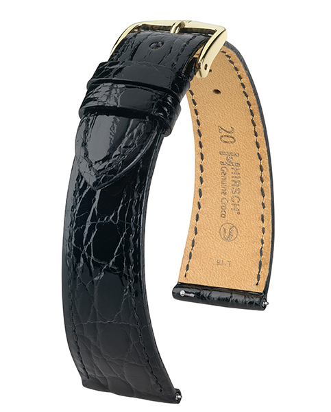 Genuine Croco  M
kaaiman
glanzend zwart
Maat: 18 mm
