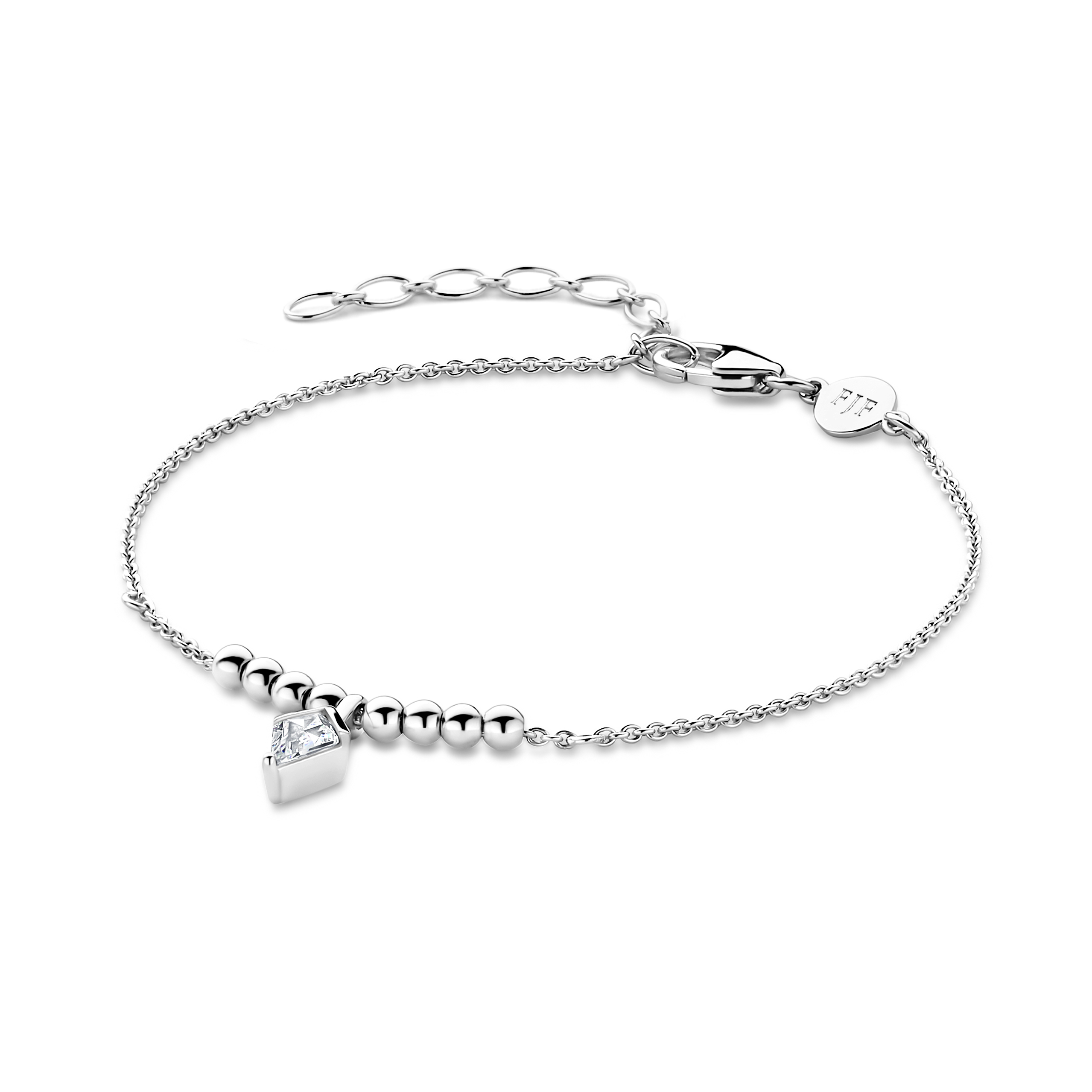 FJF zilveren armband met zirkonia's. Deze zilveren armband is voorzien van een rhodiumlaag en bezet met een Swarovski kristal.