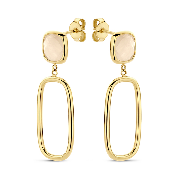 Geelgouden oorhangers met morganite