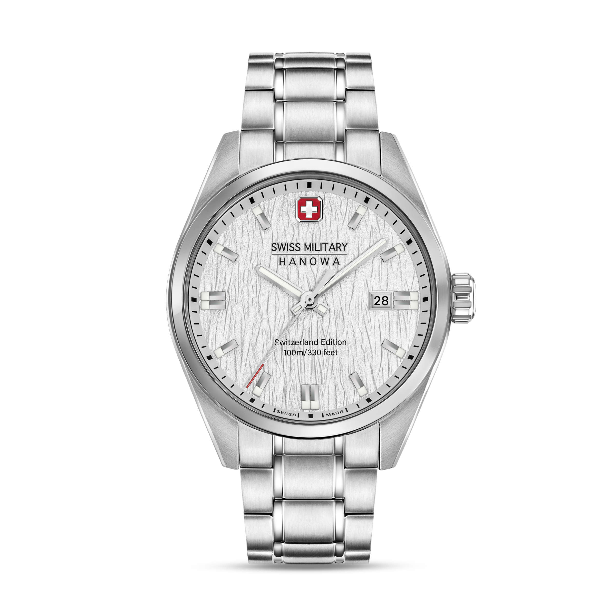 Dit is een horloge van het merk Swiss Military Hanowa gemaakt voor heren.
De specificaties zijn als volgt:
Kastmaat: 40 mm
Waterdichtheid: 10 ATM / 100 Meter / 330 Feet
Dit horloge heeft de volgende functies/eigenschappen:
Datumaanduiding