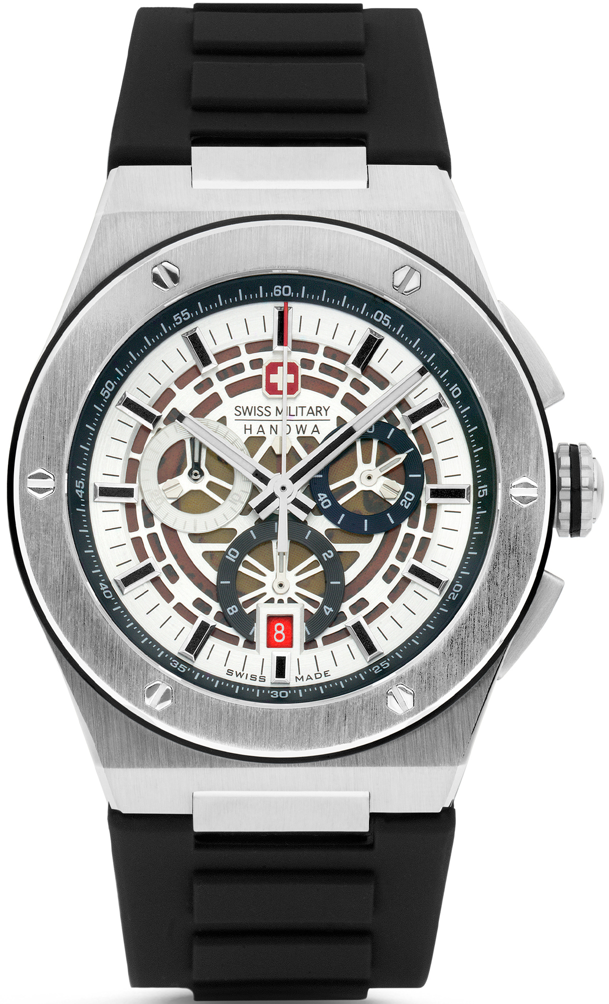 Dit is een horloge van het merk Swiss Military Hanowa gemaakt voor heren.
De specificaties zijn als volgt:
Kastmaat: 43
Waterdichtheid: 10 ATM / 100 Meter / 330 Feet
Dit horloge heeft de volgende functies/eigenschappen:
Chronograaf