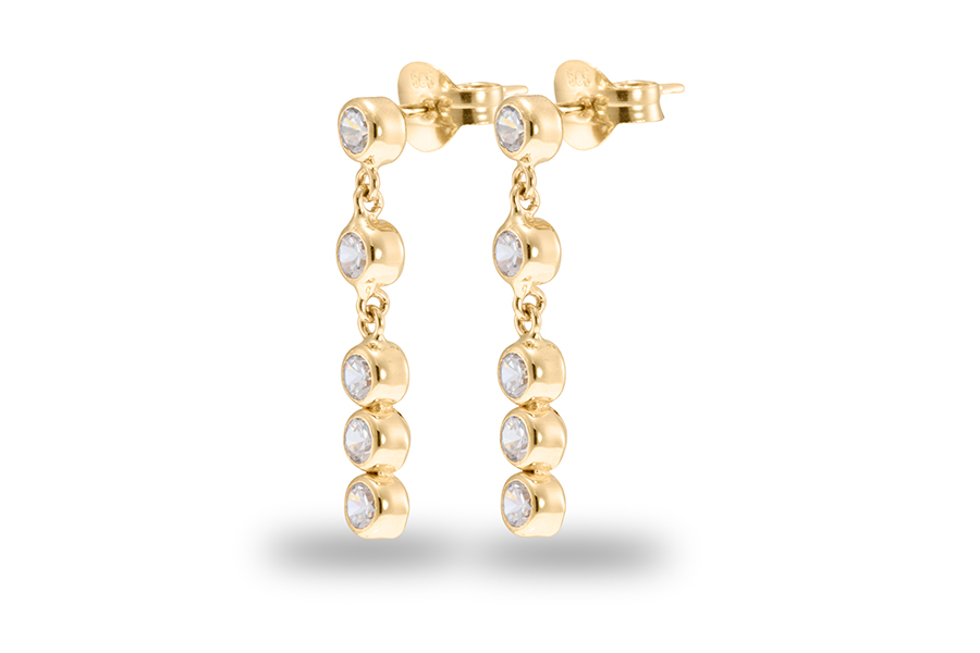 gouden Swing oorhangers, 5 rondjes+ zirconias