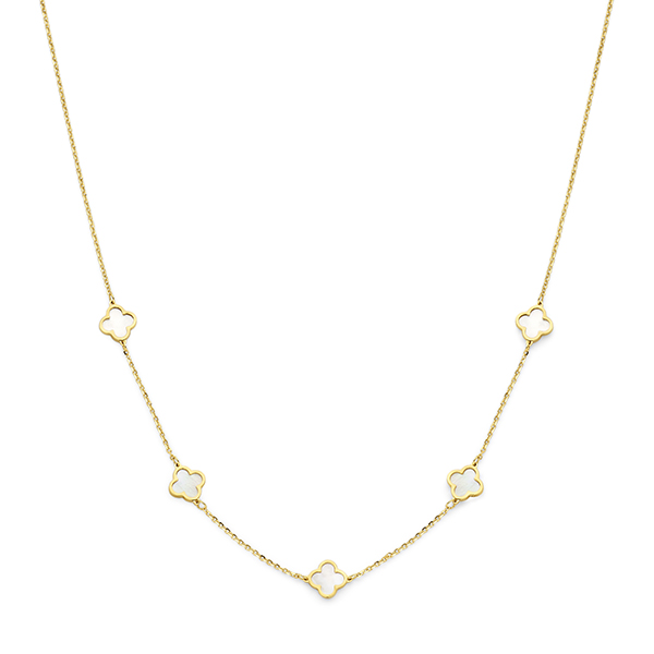 Geelgouden collier met parelmoer leafs