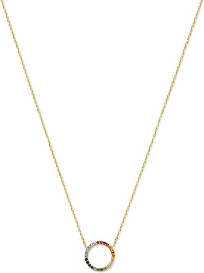 gouden Swing collier, open rondje+regenboog cz