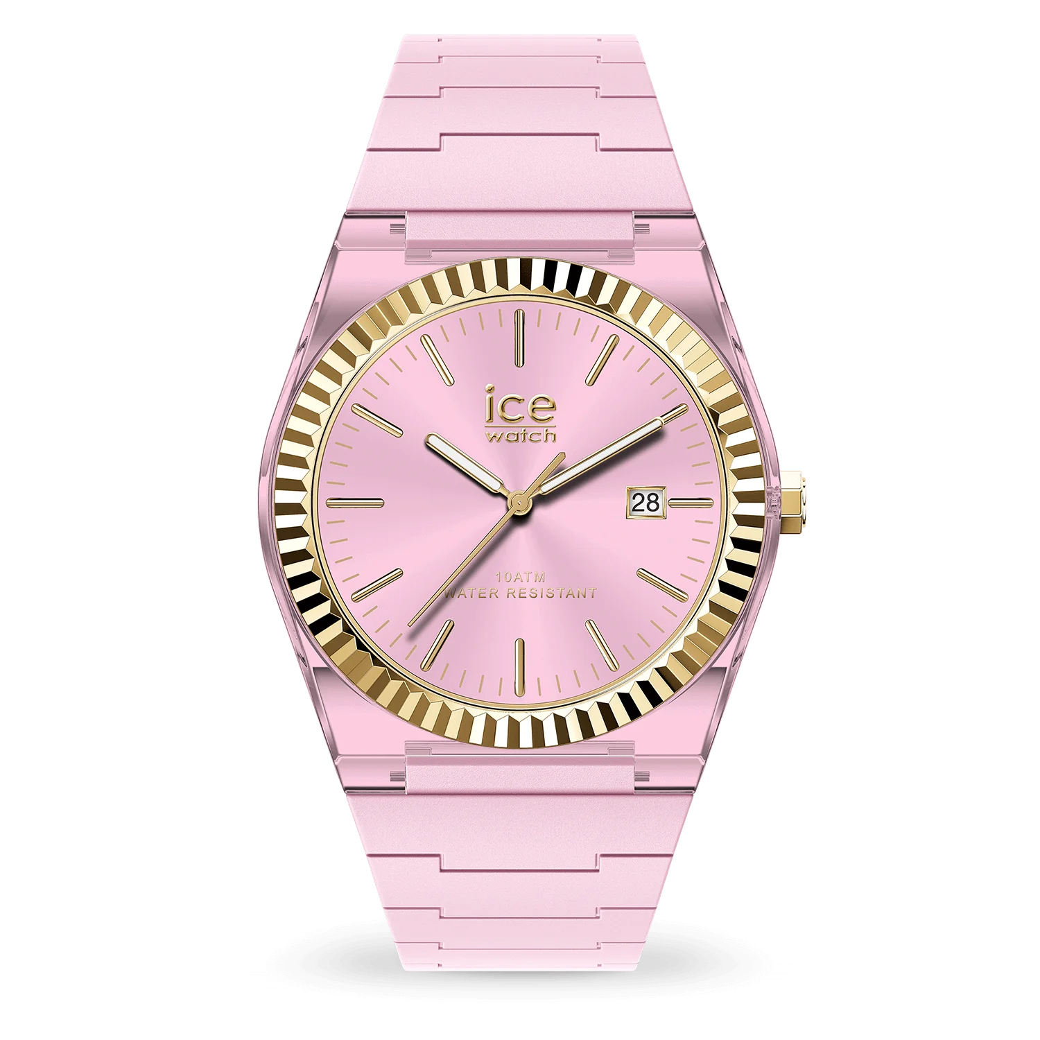 De Ice Watch Ice power Soft Pink, modelnummer 024760, heeft een roestvrijstalen kast, roze plastic siliconen band en een saffierglas. Hij is waterdicht tot 10 ATM en heeft een analoge quartz-beweging. Met zijn slanke ronde vorm en datumfunctie draag je deze stijlvolle polshorloge perfect bij zowel casual als elegante outfits.
