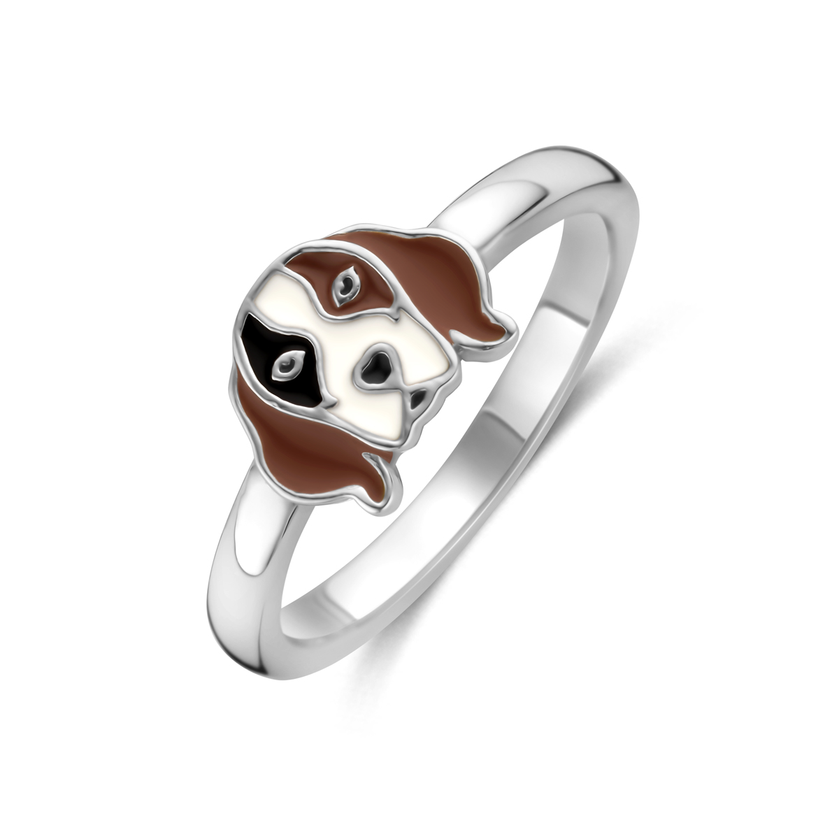 Gerhodineerd 925 zilveren ring uitgevoerd met een hond. De ring heeft een afmeting van 6.5x8mm.