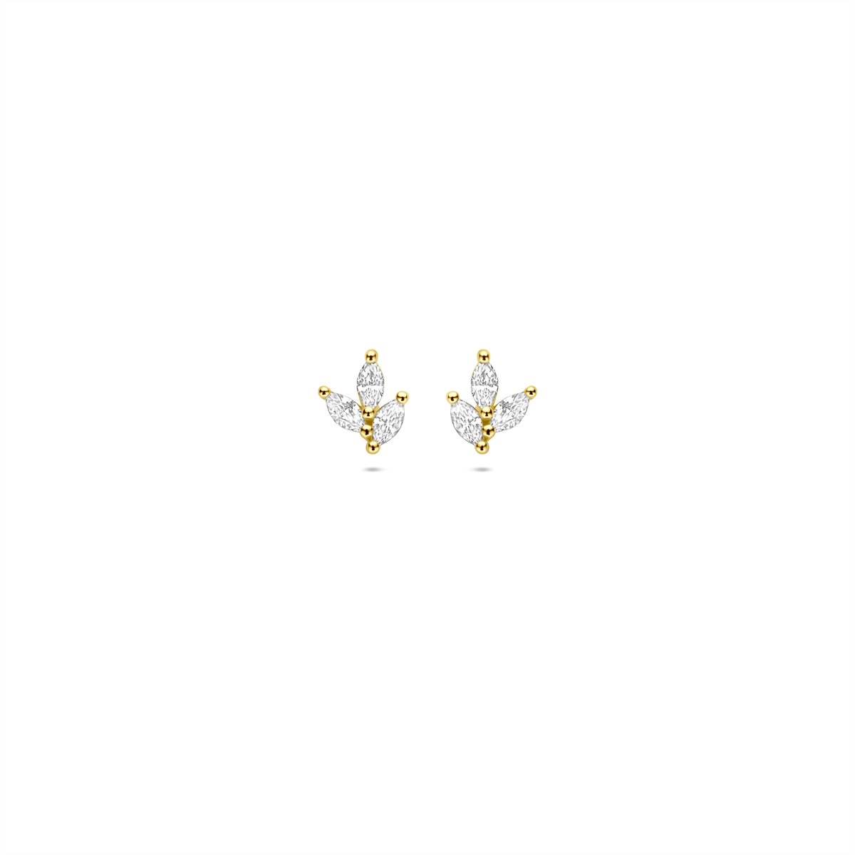 Verguld geel op 925 zilveren oorknoppen uitgevoerd met zirkonia. De oorknoppen hebben een afmeting van 5x4.5mm. Geen garantie op plating.