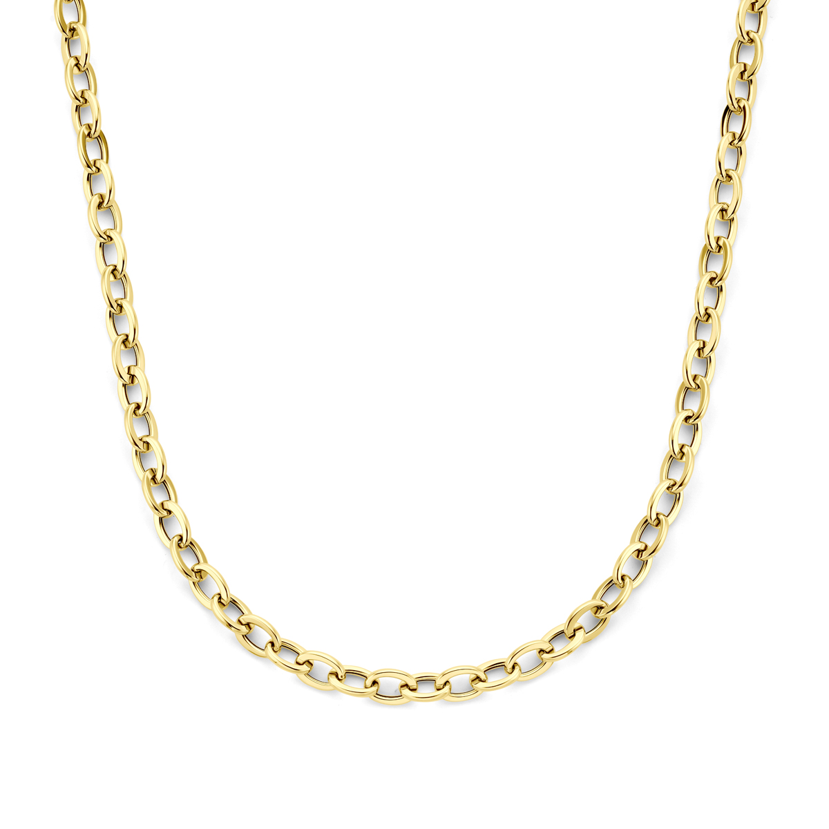 14k Geelgouden collier met een draaglengte van 45cm en een schakelbreedte van 8.5mm. Uitgevoerd met karabijnsluiting.
