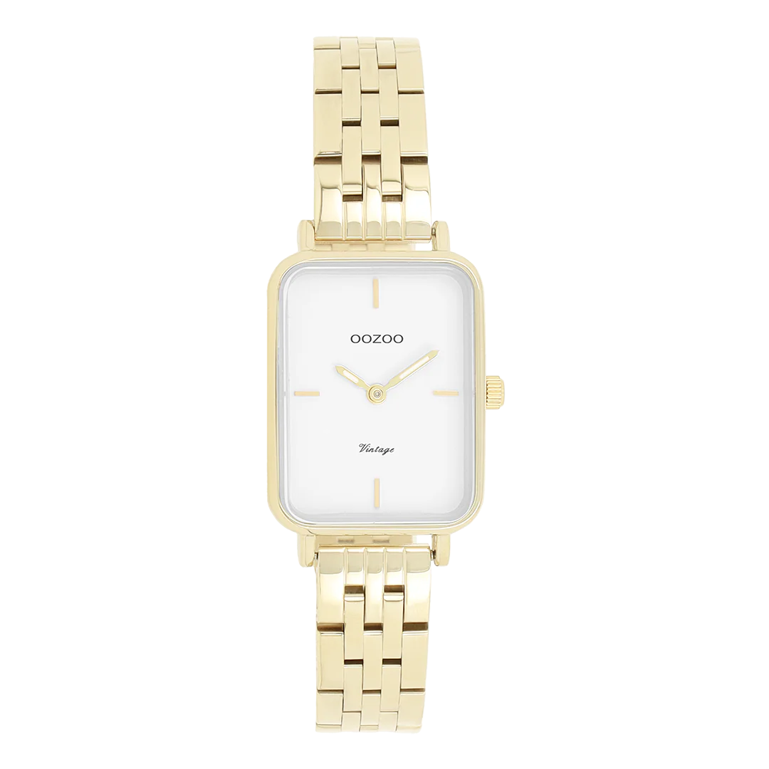 De Oozoo horloge C20418 heeft een goudkleurige rechthoekige kast en een roestvrijstalen band. Het is een elegant horloge zonder datumaanduiding, met een metalen kast. De beste manier om dit stijlvolle uurwerk te dragen is om het te combineren met een chique avondoutfit of een nette zakelijke look voor een verfijnde uitstraling.