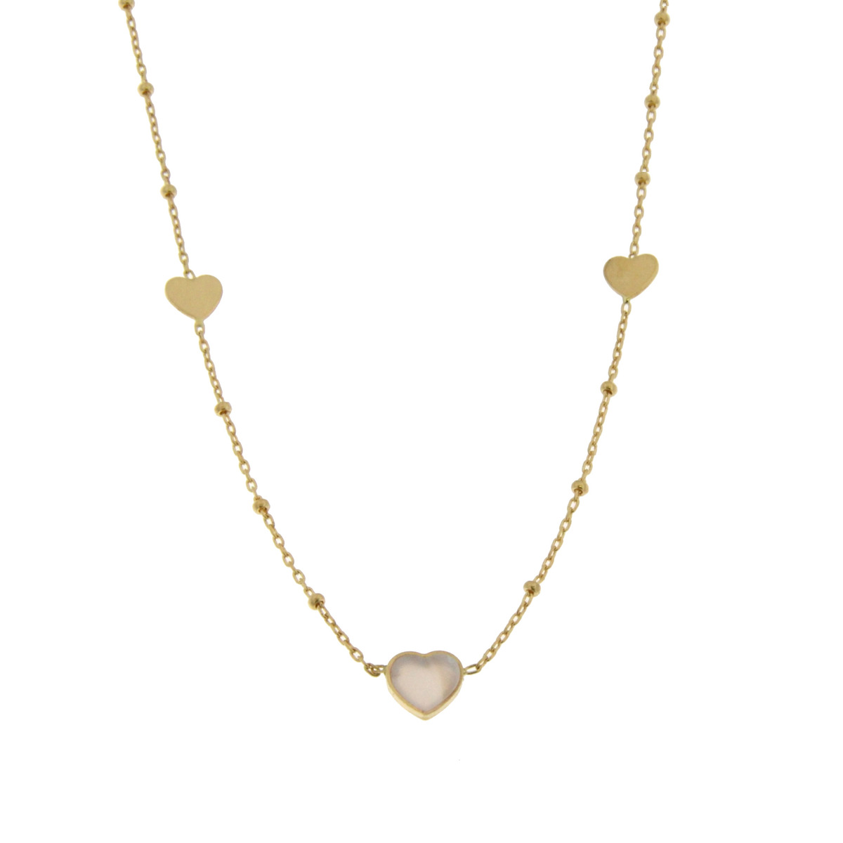 Deze 18kt geelgouden halsketting met hartjes is een verfijnde ketting van 18-karaats goud. Perfect voor dagelijks gebruik of als bijzondere aanvulling op je avondoutfit. Draag het solo voor een minimalistische look of combineer met andere gouden sieraden voor een stijlvolle, gelaagde uitstraling.