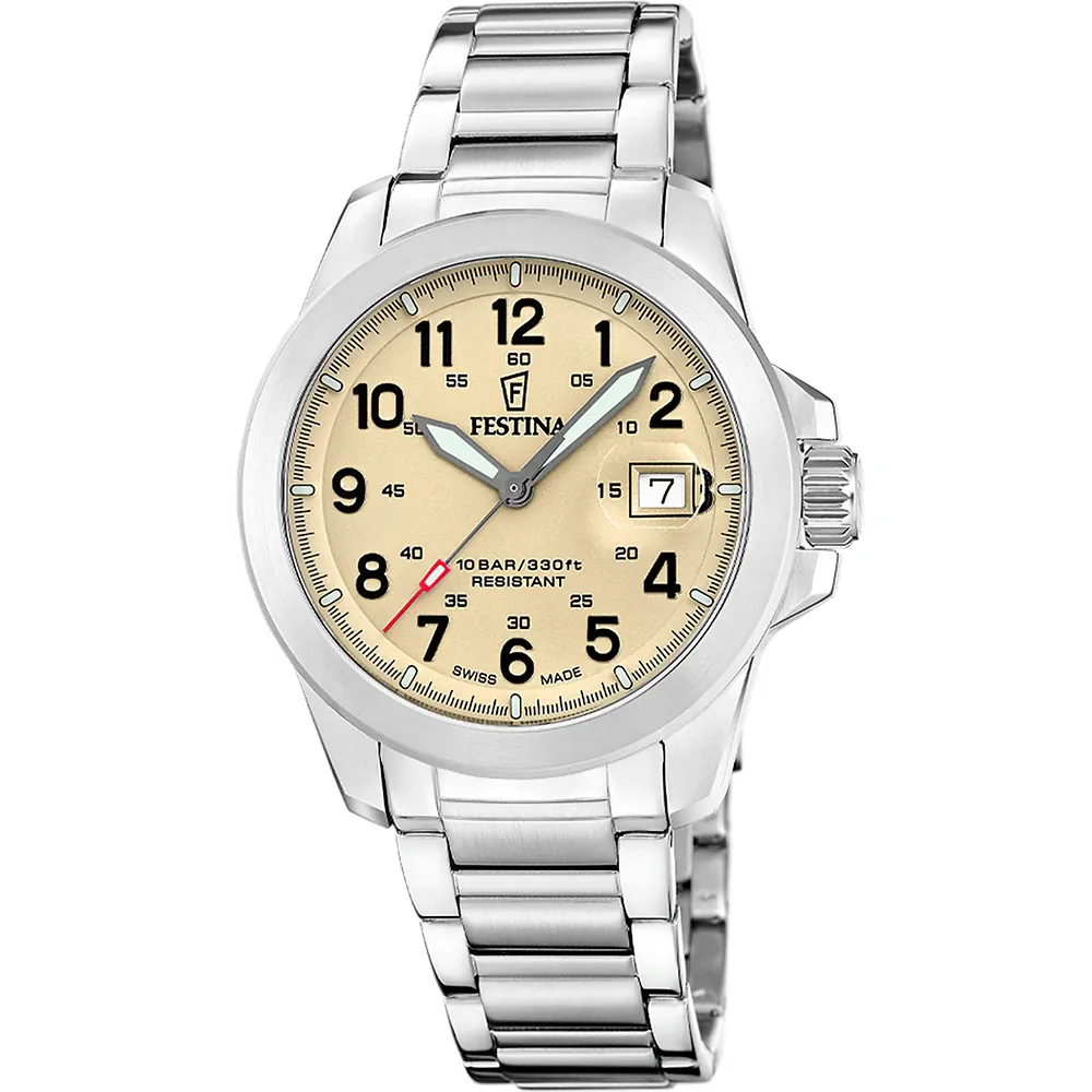 This Festina watch has a case made of stainless steel with a diameter of 42 mm and is fitted with a metal band. Inside the case lies a Ronda movement and the watch features a Sapphire crystal.
The watch is 10 ATM. This means the watch is suitable for swimming. The watch comes with 2 Year Warranty.
.