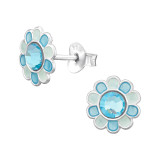 Zilveren oorstekers Bloem blauw | PCJW45391