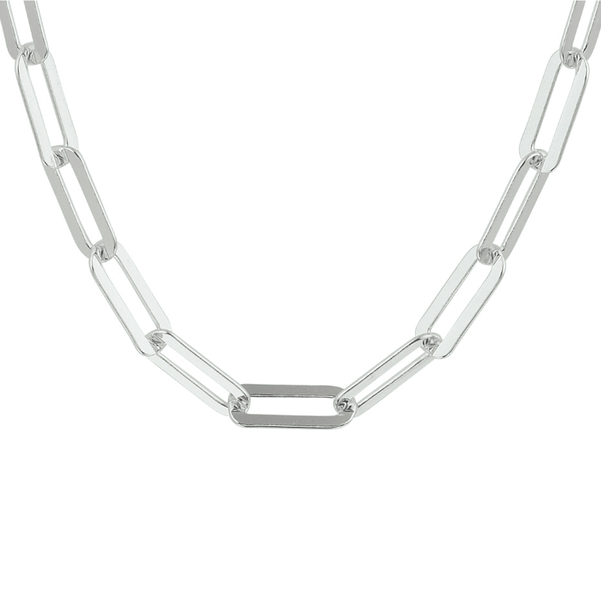 Gerhodineerd 925 zilveren paperclip collier met een schakelbreedte van 5.4mm. Het collier is uitgevoerd met een stevige karabijn sluiting.