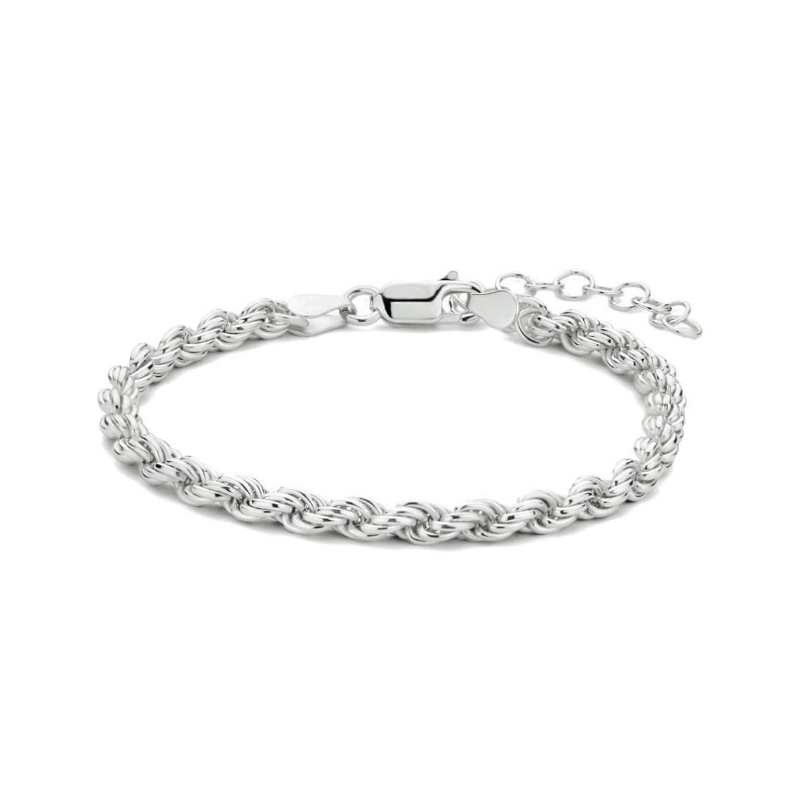 Gerhodineerd 925 zilveren koord armband uitgevoerd met een karabijn sluiting. De armband heeft een draaglengte van 16cm en een extensie van 3cm. De schakelbreedte is 4.0mm.